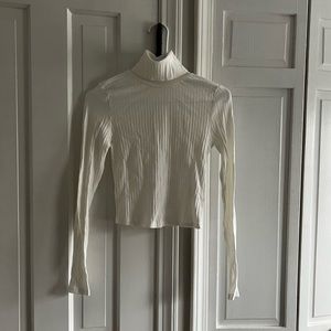 White Ribbed Turtleneck Long Sleeve Tee